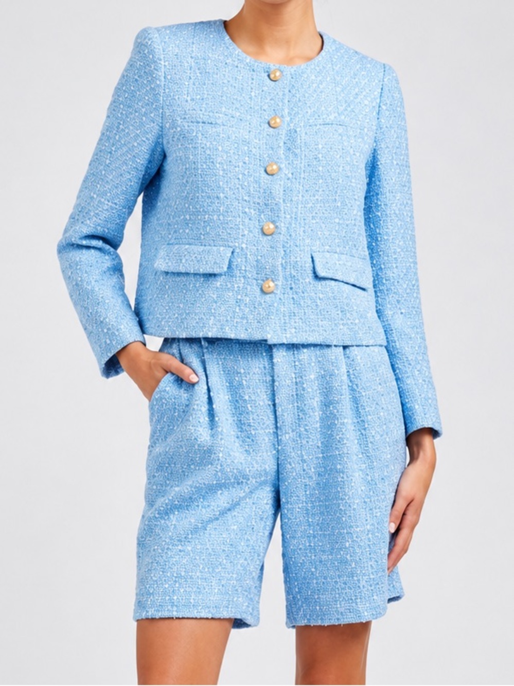Current Air Anthro Blue Tweed Jacket Blazer & Bermuda Shorts Set M